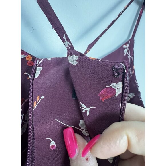 VTG Y2K Express Babydoll Midi Dress Burgundy Floral Moody Romantic Dark Fairy M - Picture 6 of 11